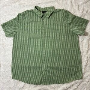Shaquille O'Neal Mens 4XLT Green Geometric Fan Print Button Down Shirt XLG Tall